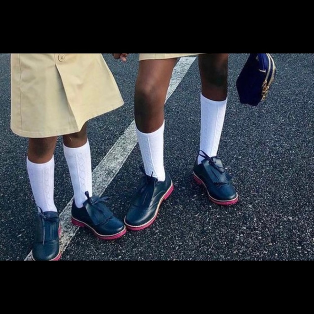 COPY - Big Girls Navy Blue leather shoes with pin…